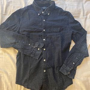 mens blue patterned shirt